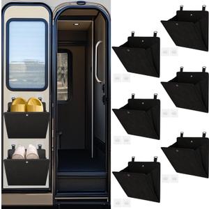 Rv Camper Shoe Storage 6 Pack, Foldable Wall Mounted Shoe Rack Organizer, Self-Adhesive Rv Shoe Holder, Space Saving for Camper Essential Home Travel Storage, with Deep Pocket Fit 1 Pair Shoes, Black