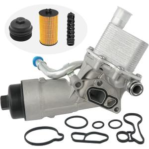 Engine Oil Cooler Filter Housing Assembly Adapter with Gasket, Filter Insert, Cap Compatible with 2011-2021 Chevy Cruze Sonic Trax Buick Encore 1.4L Turbo Replace 55566784 918-428 55565388 88179-91400