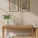 Solid Wood Acacia Indoor Bench with Natural Woven Seat, 47 Inch Wood Bench for Living Room or Entryway Benc, Bedroom End of Bed Bench or Dining Benches, Window Bench (Fishbone, Water Hyacinth)
