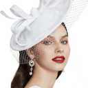 BABEYOND Tea Party Fascinator Kentucky Hat Fascinator Cocktail Pillbox Hat Derby Headband (White)