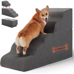 5-Step Spliceable Pet Stairs: Indoor& Outdoor Multi-Use with a Removable Cover and a Pocket, Best for Small Pets and Older Dogs Who Has Spine and Arthritis Issues to Get on High Beds, Grey22.8" H