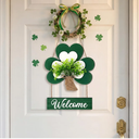 Kathfly St. Patricks Door Wreath Decorations Wooden Shamrock Welcome Decoration for Wall Front Door Saint Patricks Day Wreath with Leaves and Jute Rope for Home Outdoor Indoor Party Decor Supplies