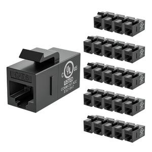 VCE CAT6 RJ45 Keystone Couplers (UL Listed), 25-Pack Ethernet Keystone Jack Female to Female UTP for Cat6/Cat5e/Cat5 Network Cable, 1000 Mbps, Black
