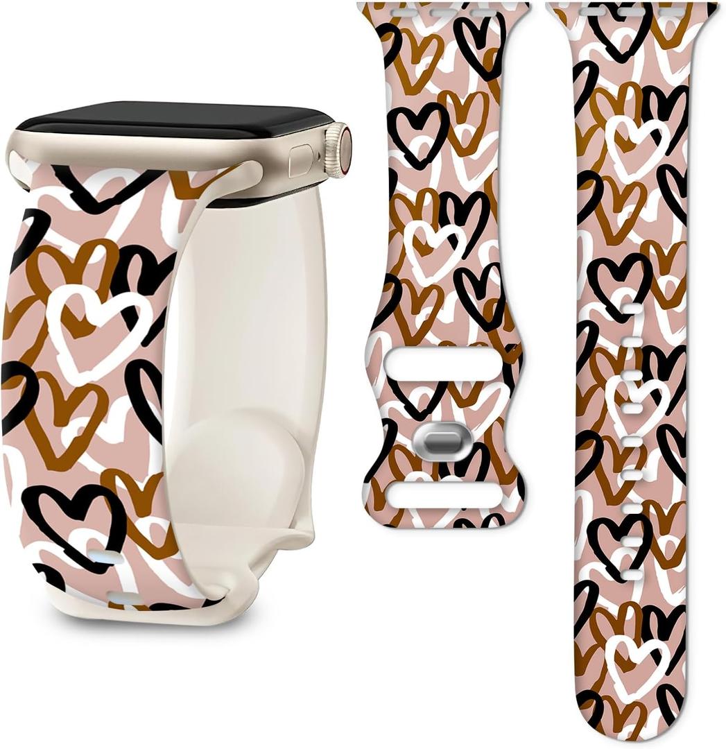 Band Compatible with iWatch Band 38/40/41mm for Women Men Sport Replacement Smartwatch Wrist Strap for iWatch Ultra2/1 SE Series 10 9 8 7 6 5 4 3 2 1 - Cute Romantic Hearts