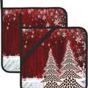 Christmas Tree Pot Holders Set of 2 Winter Snowflakes Decorative Kitchen Heat Resistant Potholder Cotton Lining Oven Hot Pads Pot Mats for Kitchen Counter Cooking Baking Microwave BBQ Gifts