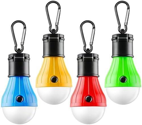 FLY2SKY Tent Lamp 4 Packs Portable LED Tent Lights Clip Hook Hurricane Emergency Lights LED Camping Lights Bulb Camping Lanterns Camping Equipment for Camping Hiking Backpacking Outage