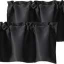 Chyhomenyc Black Valances for Window, Room Darkening Short Curtains for Kitchen Bedroom Living Room, Rod Pocket Top Small Window Treatment Valance RV Bunk Panels, 40" Wx14 L, 2 Pieces