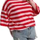 Womens Striped Polo T-Shirts Oversized Short Sleeve Top Cotton Color Block Loose Basic Tee Casual Tunics Summer Spring Tops (Red, XS)