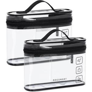 BAGSMART TSA Approved Toiletry Bag, 2 Pack Clear Makeup Cosmetic Bag Organizer, Quart Size Travel Bag for Toiletries, Carry-on Travel Accessories Essentials, Black-2pcs