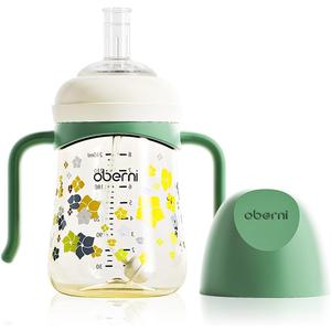 PPSU No Spill Sippy cups,Weighted Straw Toddler Water Bottle with Handle,Spill Proof Toddler Cup with Leakproof Spout for Baby 6-12 Months and Toddlers 1-3 (8 Ounce, Green, 1 Pack)