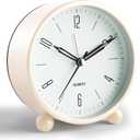Analog Alarm Clock, 4 inch Super Silent Non Ticking Small Clock with Night Light, Battery Operated, Simple Design, Old Fashioned Style Cream Decor, for Bedroom, Bedside, Desk, Adult, Kid, Gift, White