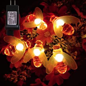 Plug in Bee String Lights, 33Ft 100 Led Bee Shape Fairy 8 Modes String Lights for Garden, Patio, Lawn Decoration (Warm White)