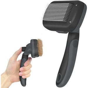 Dipoo Self-Cleaning Deshedding Brush for Dogs & Cats - Skin-Friendly Grooming Tool with Hair Brush for Long and Short Haired Pets, Grey