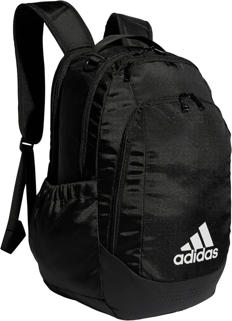 adidas Defender Sports Backpack with Shoe Compartment, Soccer Bag, Black/White, One Size