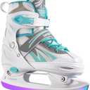 Adjustable Ice Skates for Kids Girls Boys, 4 Size Adjustable Beginner Ice Hockey Skates for Youths Teen, Warm Ice Skating Shoes with Electroplated Color-Changing Blades for Outdoor and Rink (Blue)