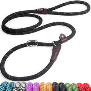 Fida Durable Slip Lead Dog Leash, 6 FT x 1/2" Heavy Duty Dog Loop Leashes, Comfortable Strong Rope Slip Leash for Large Medium Dogs, No Pull Pet Training Lead with Highly Reflective(1/2", Black) (Large(1/2"-6ft))
