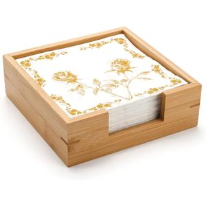 Bamboo Napkin Holder Square, 7.5" x 7.5" x 2.5", Wood Napkin Tray, Wooden Luncheon Napkin Holder for Kitchen Table Countertop