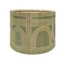 Rustic Bamboo Drum lamp Shade with Decorative Geometric Green Figure,Groovy Unique ideal for living room bedroom, easy assemble, size 11.8x9Inch
