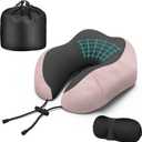 Neck Travel Pillow, Upgraded Memory Foam Pillow for Airplane, Machine Washable, Adjustable Flight Pillow, Suitable for Sleeping Airplane, Car, Office and Home (Pink)