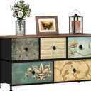 Tohomeor Dresser with Drawers for Bedroom Chest of Drawers Fabric Dresser for Closet,Nursery Entryway Hall Tree TV Stand for Living Room Retro Floral Pattern Drawers Wooden Top (5 Drawers)
