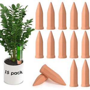 APPD Terracotta Watering Stakes15 Pack Automatic Plants Watering Devices Terracotta Self Watering Spikes for Wine Bottles Great for Indoor & Outdoor Plants