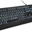 Large Print Backlit Keyboard, USB Wired Computer Keyboard, Full Size Keyboard with White Illuminated LED Compatible for Windows Desktop, Laptop, PC, Gaming, Black