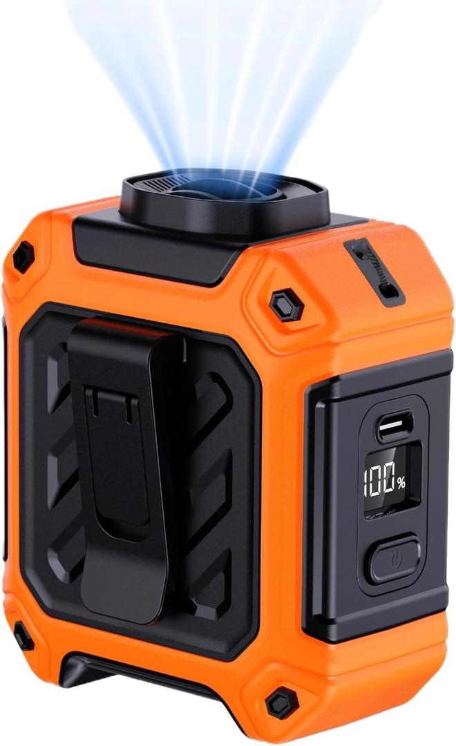Portable Waist Fan,10000mAh 5 Speed Wearable Belt Neck Fan Upto 36H Rechargeable Power Bank Personal Body Fan Clip On for Camping, Outdoor, Hiking,Jobsite, Farms (Orange)