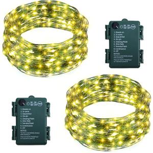 2 Pack Christmas Fairy Lights Battery Operated, Total 66Ft 200 LED String Light with Auto Timer 8 Modes Green Copper Wire Twinkle Lights for Bedroom Wreath Wedding Christmas (Warm White)
