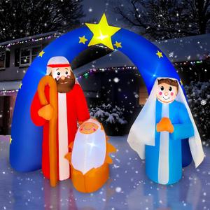 SEASONBLOW 7 FT Christmas Inflatable Nativity Scene with Star of Bethlehem Archway Decoration, LED Lighted Xmas The Birth of Jesus Scene Blow Up Decor for Lawn Yard Indoor Outdoor Holiday Party