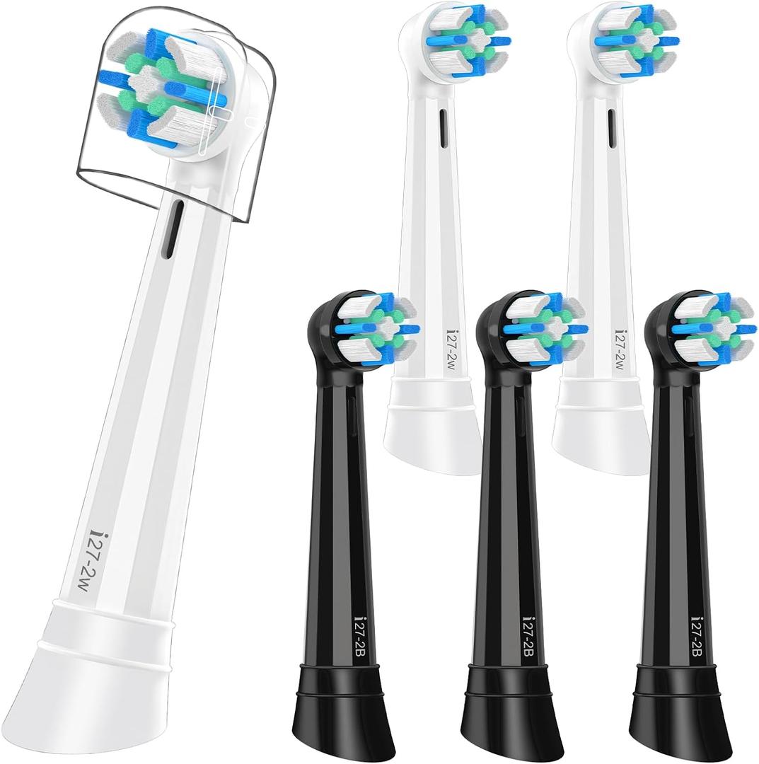 6 Pcs IO Replacement Heads Compatible with Oral B IO 2/3/4/5/6/7/8/9/10/Deep Clean Electric Toothbrush, Medium Bristles Brush Heads Compatible with Oral B IO for Effective Plaque Removal (Black/White)