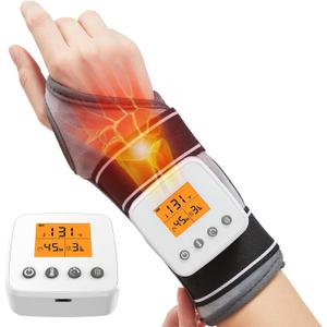 Cordless Wrist Massager with Heat, 3000mAh Wrist Heating Pad with Massage for Carpal Tunnel Pain Relief, USB Rechargeable Heated Wrist Brace Wrap for Wrist & Arm, 3 Vibration Modes Wrist Warmer (One Size, Black/Gray)