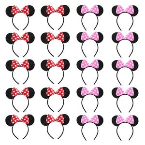 NEWTGAN 20 PCS Mouse Ears Headbands for Birthday Party Theme Park Costume Play Celebration for Boys and Girls (3color) (Pink and Red)
