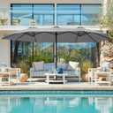 SUPERJARE 15FT Outdoor Umbrella for Patio, Double sided Pool Umbrellas with Fade Resistant Canopy, Large Table Umbrella for Deck, Market, Backyard - Gray(No Base)