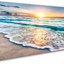Baisuart S02262 Canvas Prints Wall Art Beach Sunset Ocean Waves Nature Pictures Stretched Canvas Wooden Framed for living Room Bedroom and Office (48"L x 24"W)