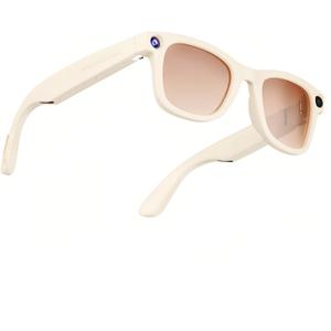 AMZISH AI Smart Glasses with Camera, 8MP HD Camera Glasses, 1080P Video Recording Sunglasses, Real Time Translation, Voice Assistant, OpenEar Audio for Travel, Meetings & Vlogging (Beige)