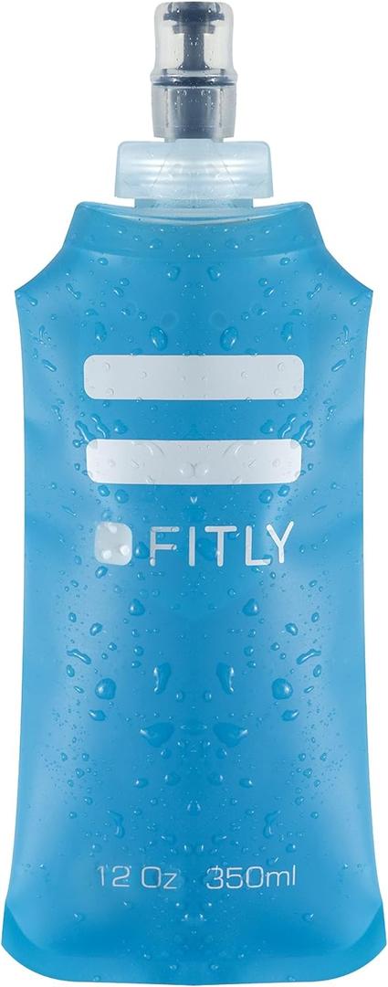 FITLY Soft Flask - Shrink As You Drink Soft Water Bottle for Hydration Pack - Folding Water Bottle Ideal for Running, Hiking, Cycling, Climbing & Rigorous Activity (12 Ounces, Blue)