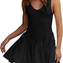 Gacaky Womens Sleeveless Mini Dress Casual Boho Ruffle Tiered Mini Dress High Waist Mini Skirts Golf Tennis Dresses with Built-in Shorts Black Small