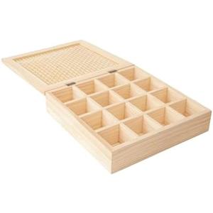 Unfinished Wooden Box with 8 Compartments for Crafts, Organizing, Storage and DIY, Unpainted Wooden Storage Box 13" x 13" x 3" in (16 Compartments)