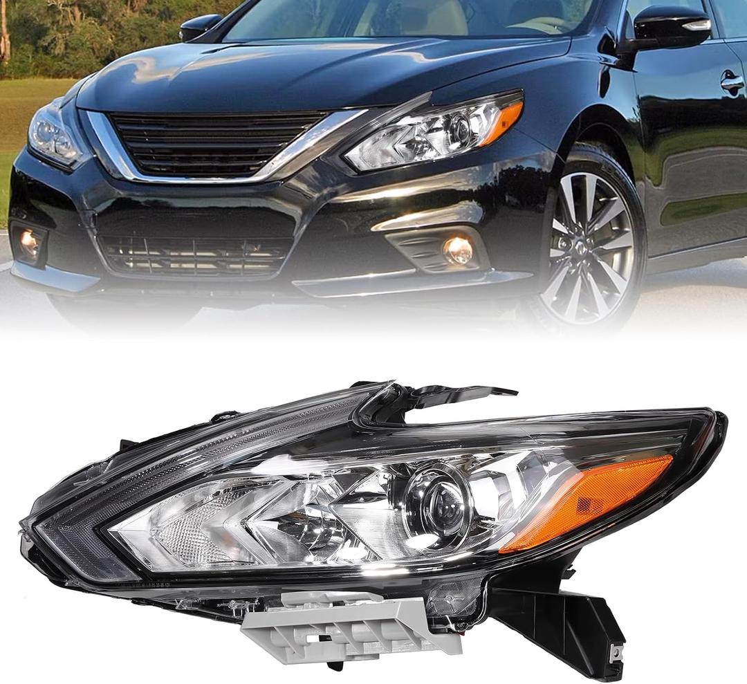 Zhaoyang Halogen Headlight Assembly Compatible with 2016 2017 2018 Nissan Altima Chrome Shell Transparent Lens Headlamp Replacement w/o Bulbs (Left Driver Side)