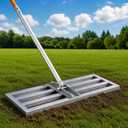 30" x 10" Lawn Leveling Rake with 6.5FT Extra Long Handle, Heavy Duty Stainless Steel Leveling Rake 30 inch for Spreading Topsoil, Sand & Compost, Professional Yard Leveler, Silver