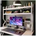 Desktop Hutch Bookshelf,Many Gifts,Metal Desktop Bookcase with pegboard, Desk Shelf White, Countertop Storage Organizer Rack for Dorm or Office,Desktop Shelves(White, 45.3" Lx9.9 Wx39 H)