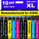 for 232XL Remanufactured for Epson 232XL Ink Cartridges Combo Pack 232 T232XL for XP-4200 XP-4205 Workforce WF-2930 WF-2950 Printer 10 Pack 4 Black 2 Cyan 2 Magenta 2 Yellow