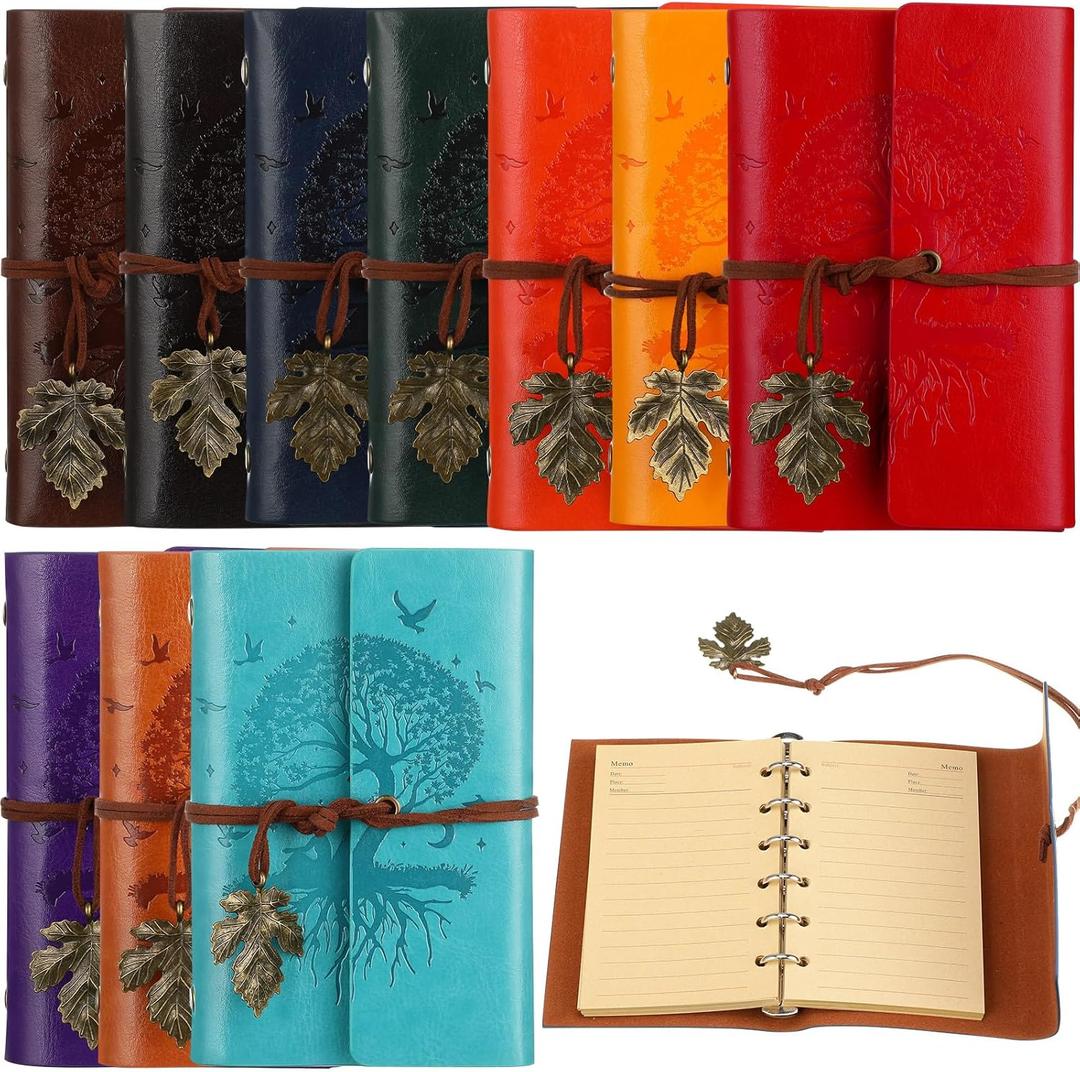 Teling 10 Pieces PU Leather Journal Tree Vintage Refillable Notebook Travel Journal Rustic Bound Diary Daily Writing Notepad with Lined Pages Gifts for Men Women(A7, 3.9'' x 5.7'')