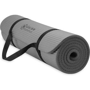 Gaiam Essentials 2/5" Thick (10mm) Yoga & Pilates, Fitness & Exercise Mat with Easy-Cinch Carrier Strap Cusion Support For Fitness and Gym Workouts