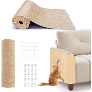 78.7"X15.8" Cat Scratching Mat, Self-Adhesive Cat Scratch Carpet, DIY Cats Scratch Furniture Protector for Couch, Sofa, Wall & Door, Durable Furniture Guards Couch Scratcher from Cats Claws (Beige)