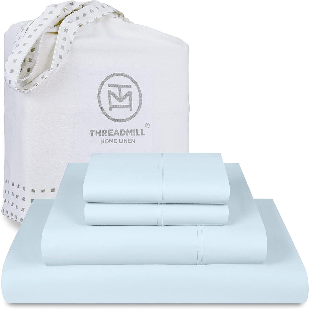 Threadmill Supima King Size Sheets, 1200 Thread Count, 4 Piece American Luxury Bed Sheets for King Mattress, 5 Star Hotel Quality Cotton Sheets with Elasticized Extra Deep Pocket, Light Blue