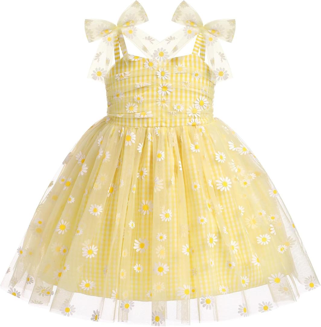 Baby Girls Tutu Dress Summer Sleeveless Backless Princess Birthday Party Dresses Sequin Ruffle Tulle Bowknot Sundress (3-4T, Yellow Daisy)