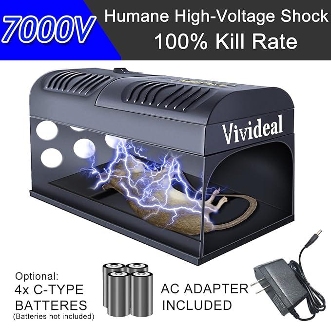 Electric Rat Trap, Humane & Efficient Mouse Trap Electronic Rat Traps Indoor for Home, Electric Traps for Mouse Mice, Indoor Outdoor Use,Black