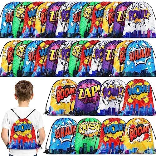 Kajaia Hero Party Favors Bags Comic Heroes Drawstring Backpacks Goodie Candy Gift Bags for Christmas Birthday Party Supplies(40 Pcs)