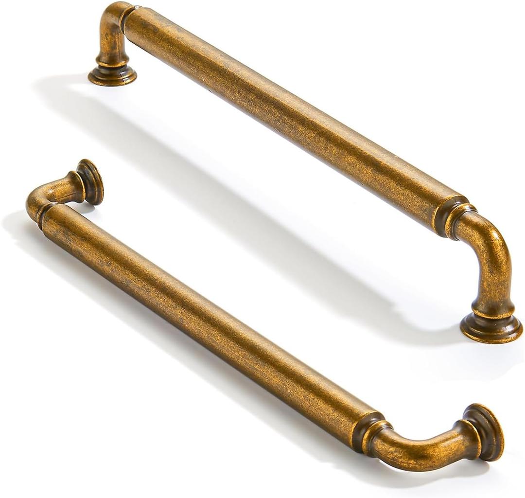 2 Pack 8 inch(203mm) Center to Center Antique Brass Cabinet Pulls Solid Cabinet Hardware Heavy-Duty Drawer Handles Kitchen Cabinet Pulls Drawer Kitchen Cabinet Hardware